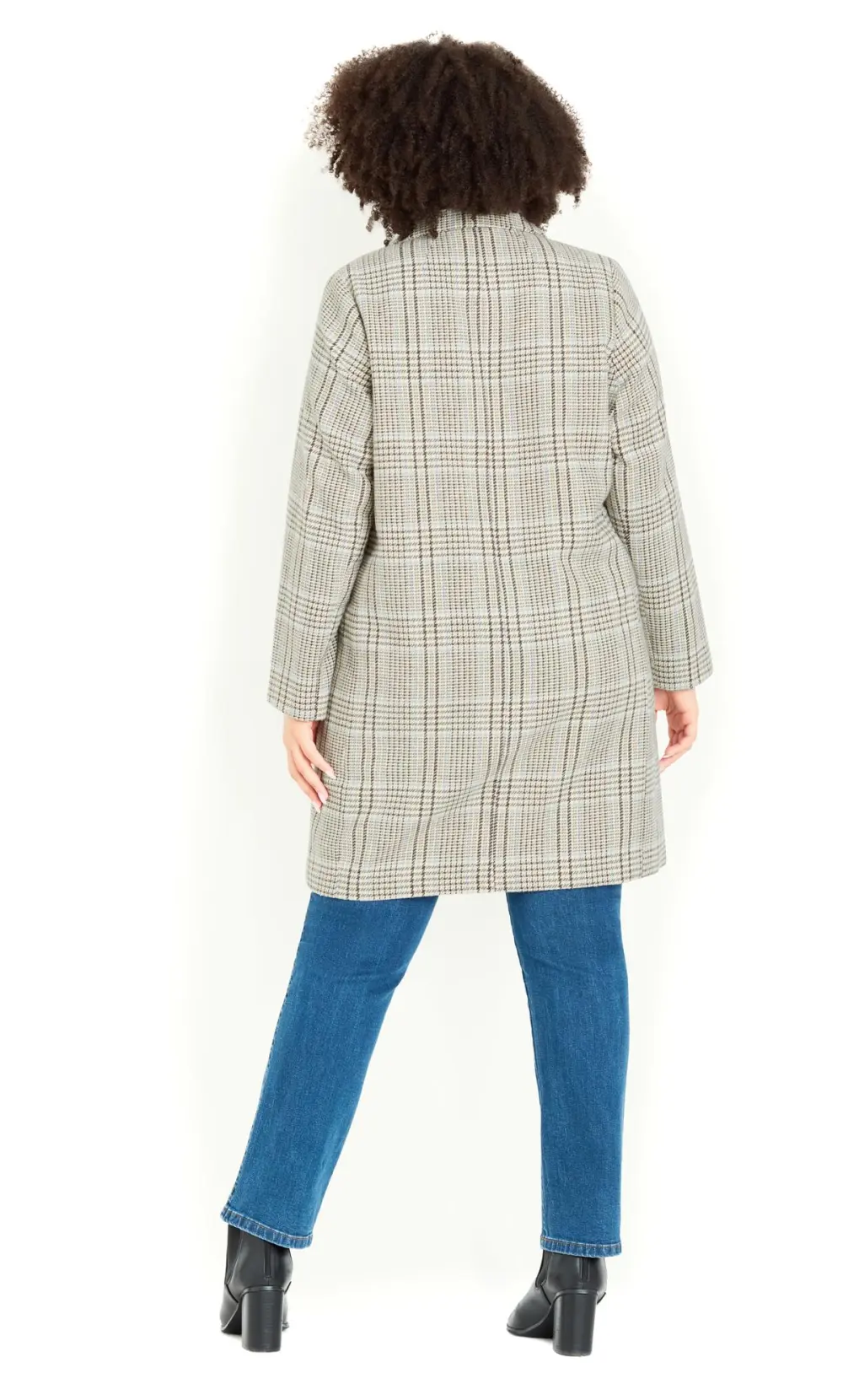 Evans Natural Brown Checked Button Detail Blazer