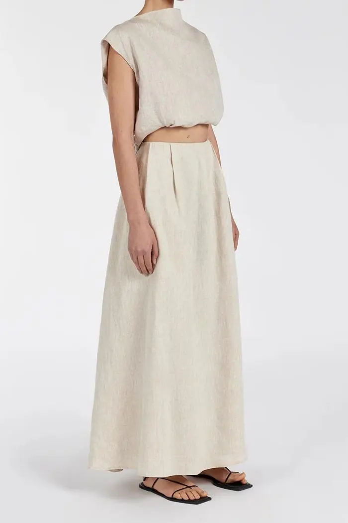 NATURAL LINEN MIDI SKIRT
