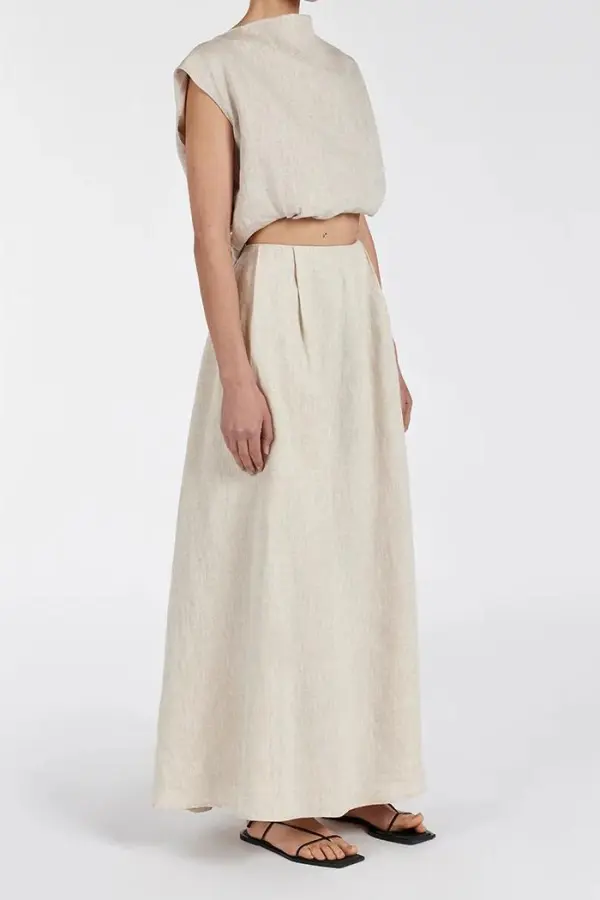 NATURAL LINEN MIDI SKIRT
