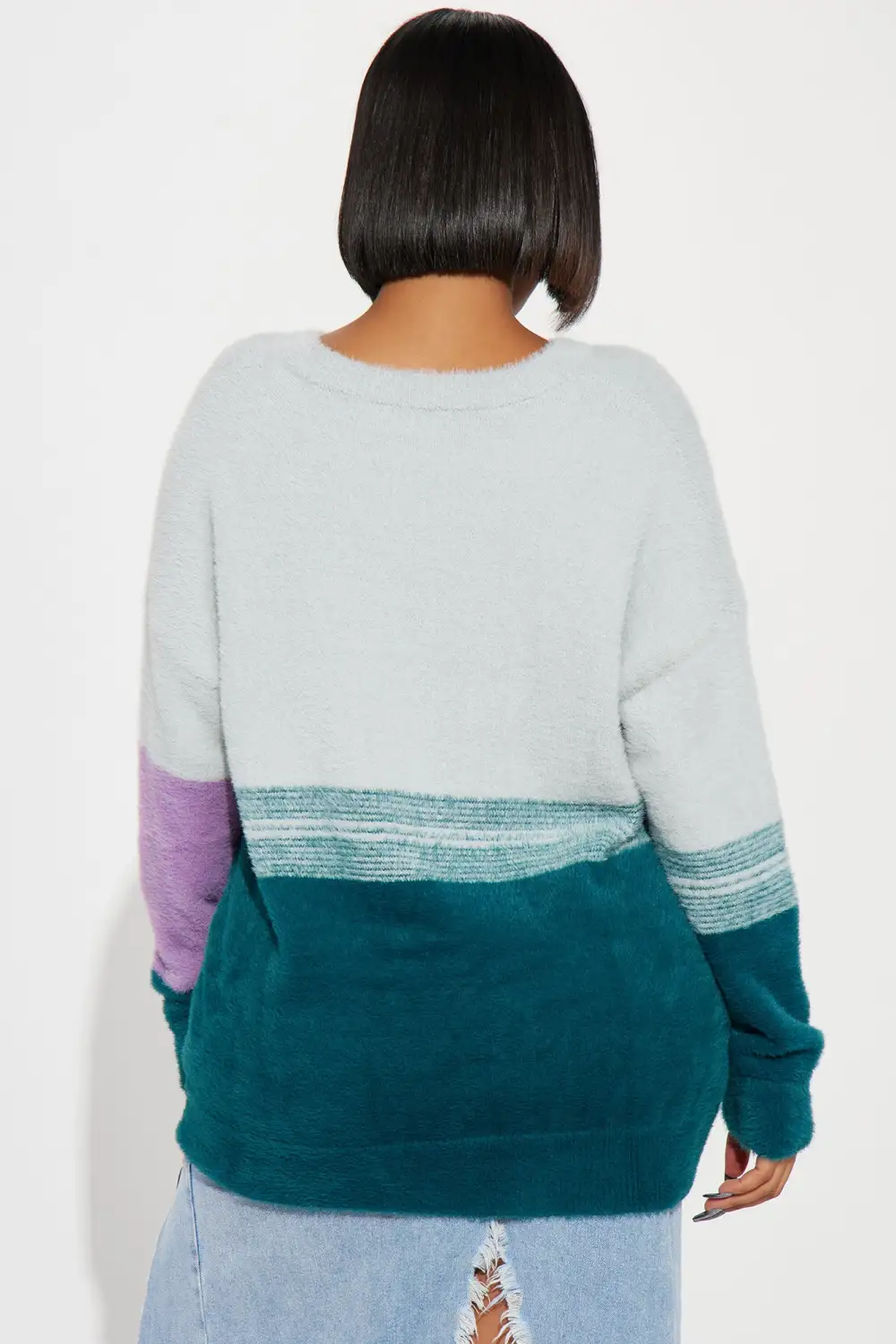 Braelyn Fuzzy Sweater - Teal/combo