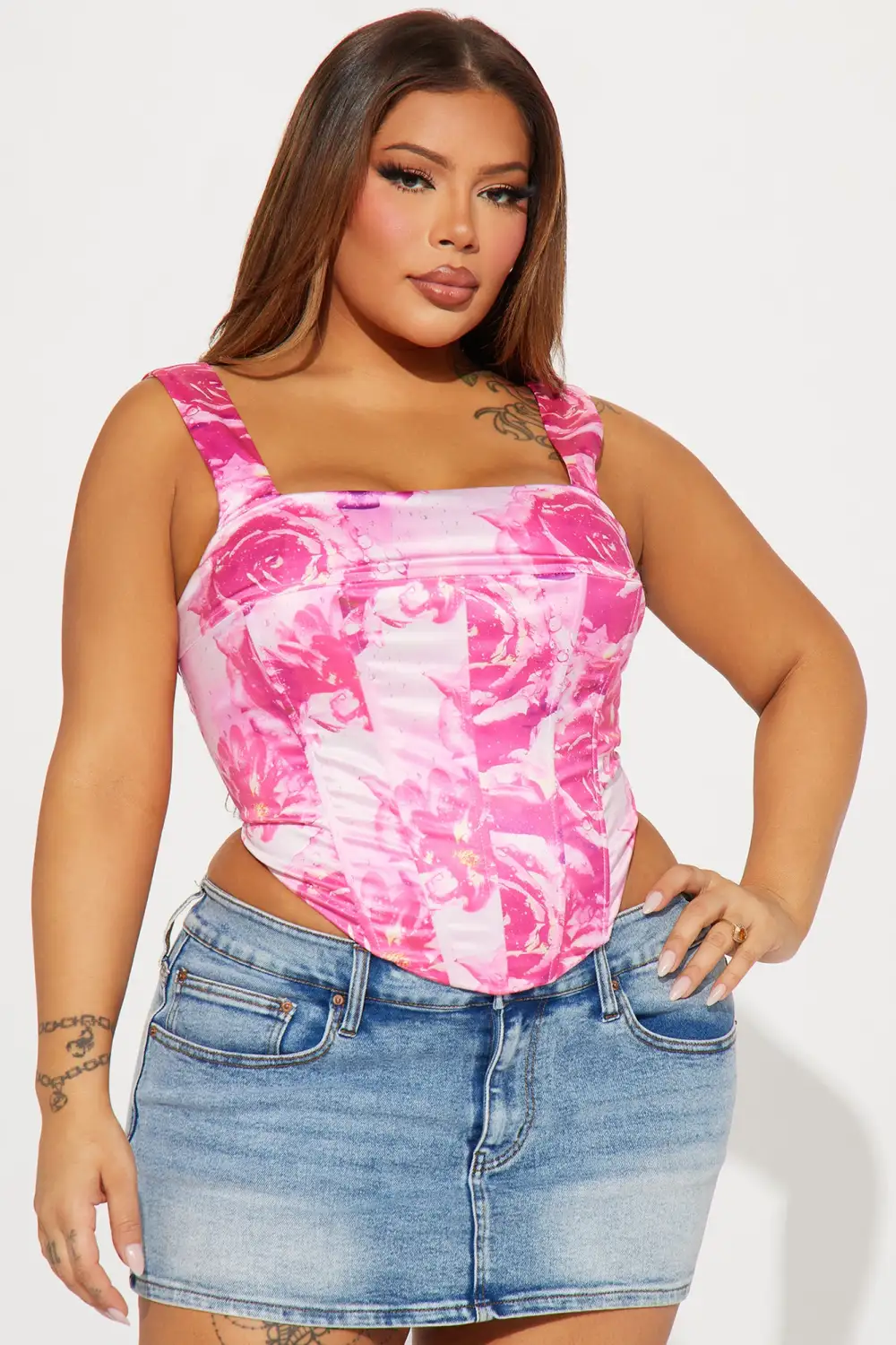 In Bloom Satin Corset Top - Pink/combo
