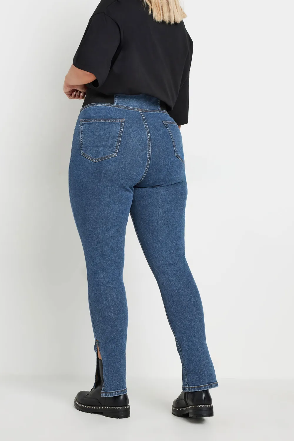 YOURS Curve Blue Elasticated Insert Split Hem Stretch Jeggings