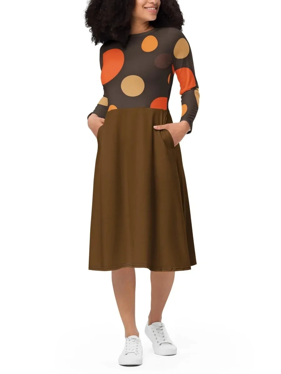 Retro Polka Dot Midi Dress