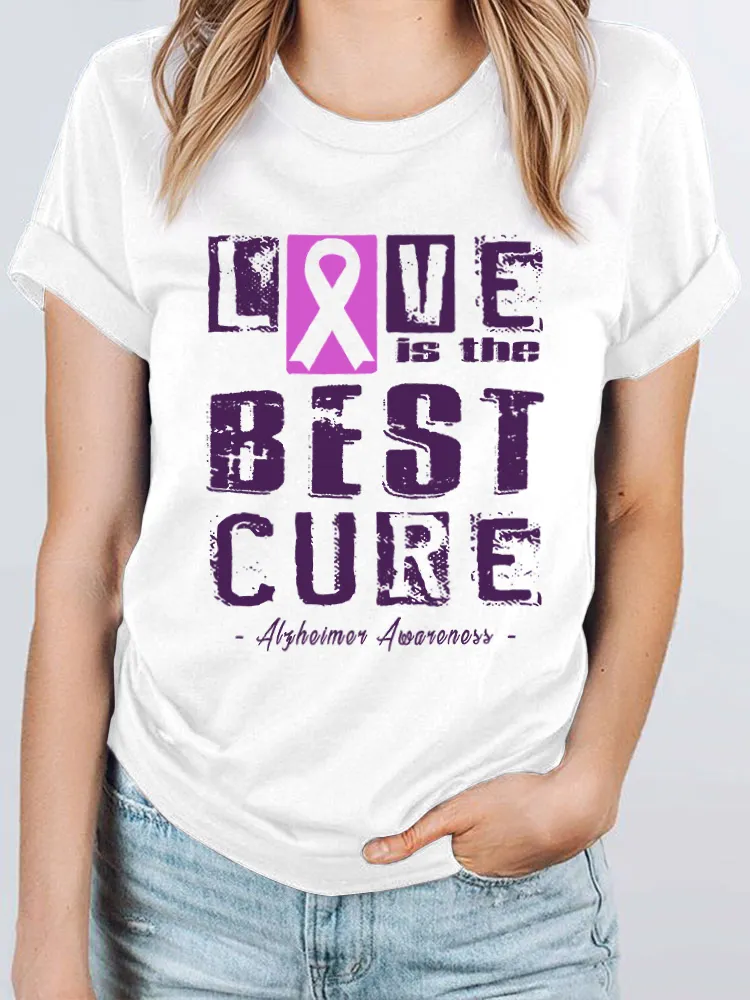 Love is the best cure  Alzheimer's Disease Awareness Women's Print T-Shirt