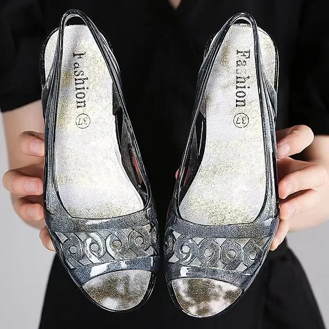 Women's Sandals Wedge Heels Clear Shoes Outdoor Beach Summer Wedge Heel Casual Comfort Minimalism PVC Loafer Solid Color White Gold Grey