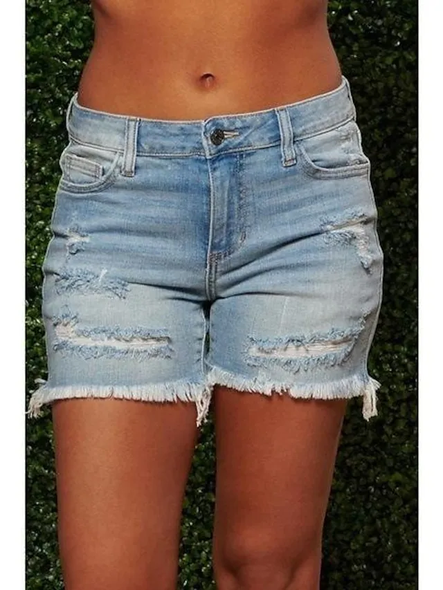 Women's Shorts Denim Plain Tassel Fringe Side Pockets Short Micro-elastic Fashion Casual Weekend Light Blue Dark Grey S M
