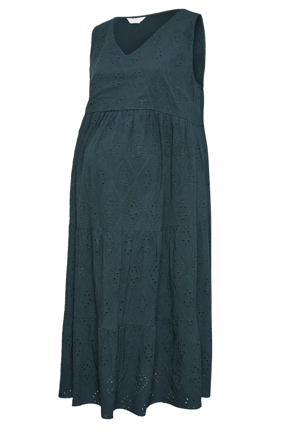 BUMP IT UP MATERNITY Curve Sage Green Broderie Anglaise Tiered Midi Dress