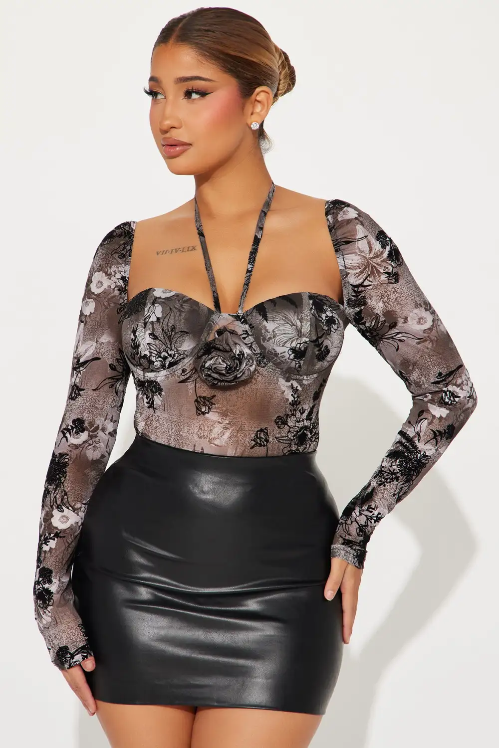 Dead Roses Mesh Bodysuit - Black/combo