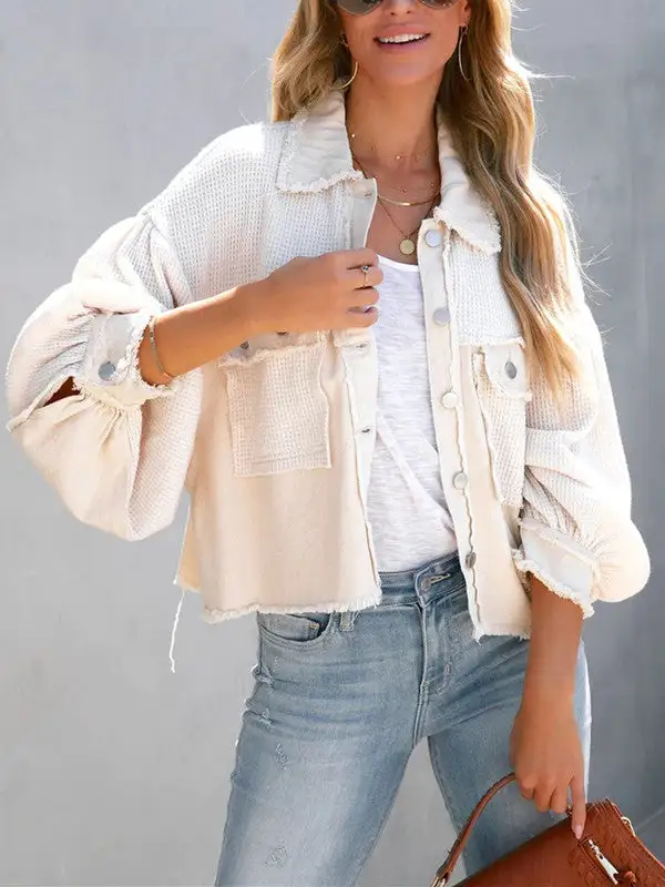 Waffle Patchwork Buttons Wash Jacket