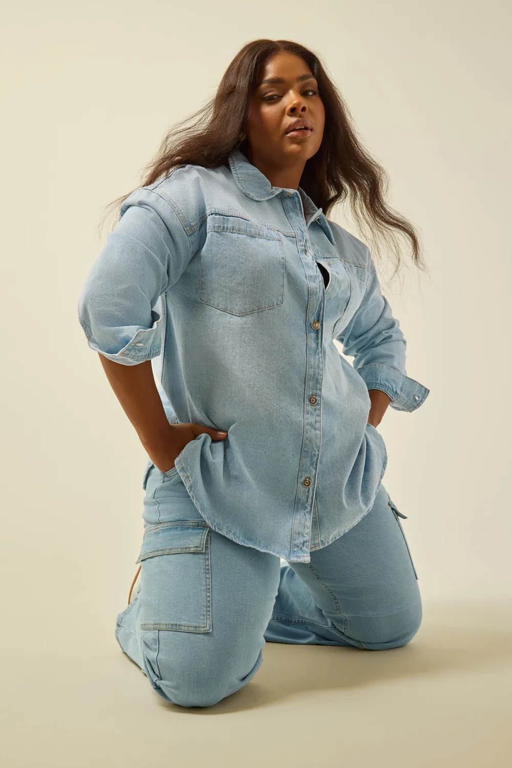 YOURS Curve Light Blue Denim Western Style Shacket