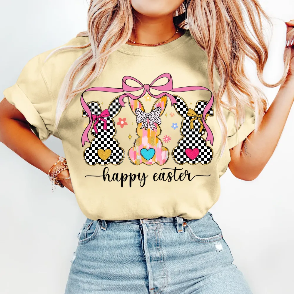 T-shirt Happy Easter Women Printed Round Neck Short Sleeve