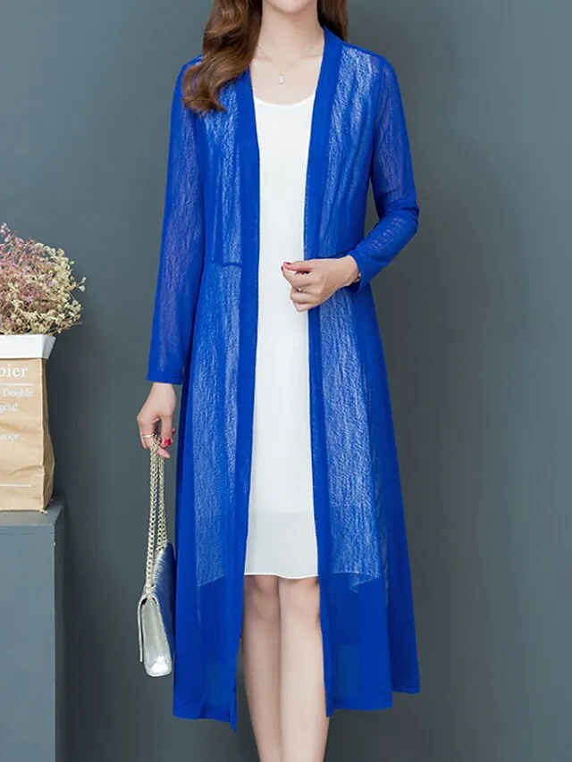 Women's Casual Jacket Long Coat Regular Fit Breathable Casual Jacket Spring Summer Long Sleeve Solid Color White Black Wine Outdoor Street Daily