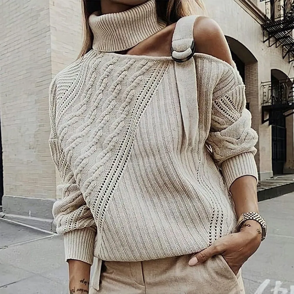 Roll Neck One Shoulder Sweater