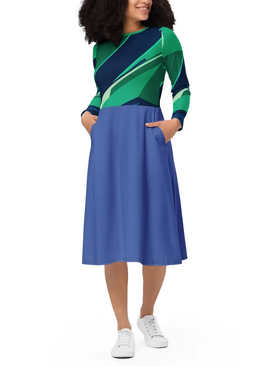 Contrast Color Geometric Dress