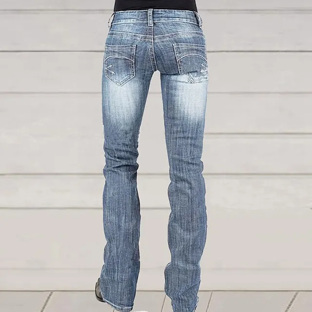 Women‘s Low Rise Jeans Trousers Pants Trousers Cotton Blend Pocket Micro-elastic Mid Waist Basic Classic Casual Streetwear Black Dark Blue S M Spring, Fall, Winter, Summer