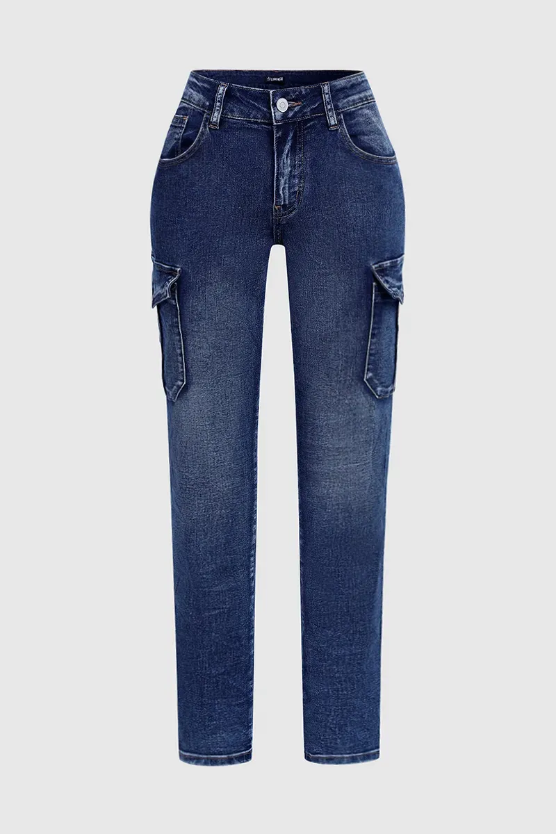 Flap Pocket Low Waist Skinny Cargo Jeans
