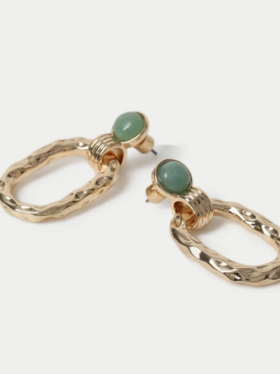 Green Stone Oval Earrings