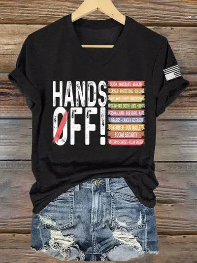 Women's Retro Hands Off Protest Print T-Shirt