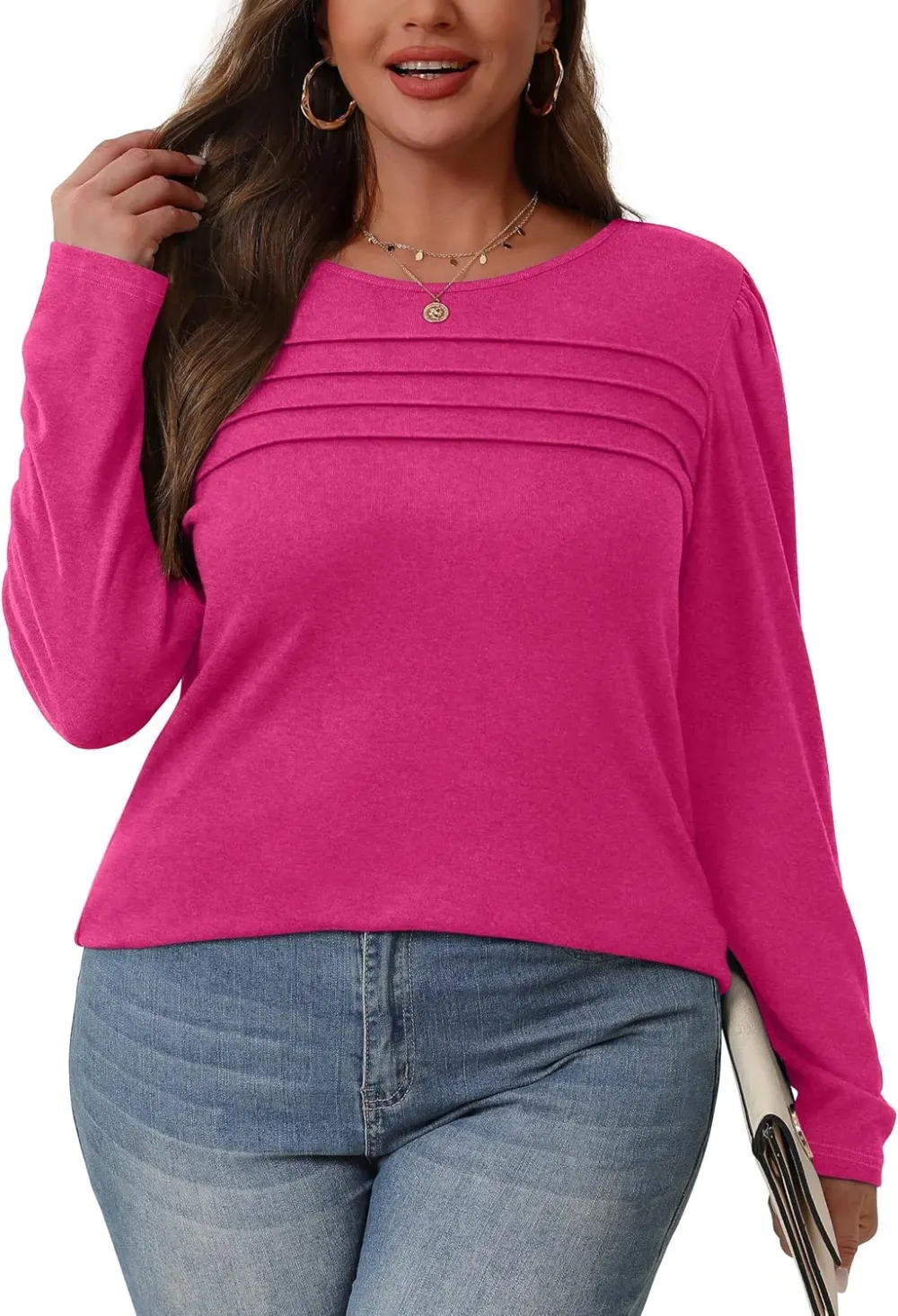 OFEEFAN Long Sleeve Shirts for Women Fall Fashion 2024 Dressy Casual Blouses Trendy Pleated Tunic Tops for Leggings