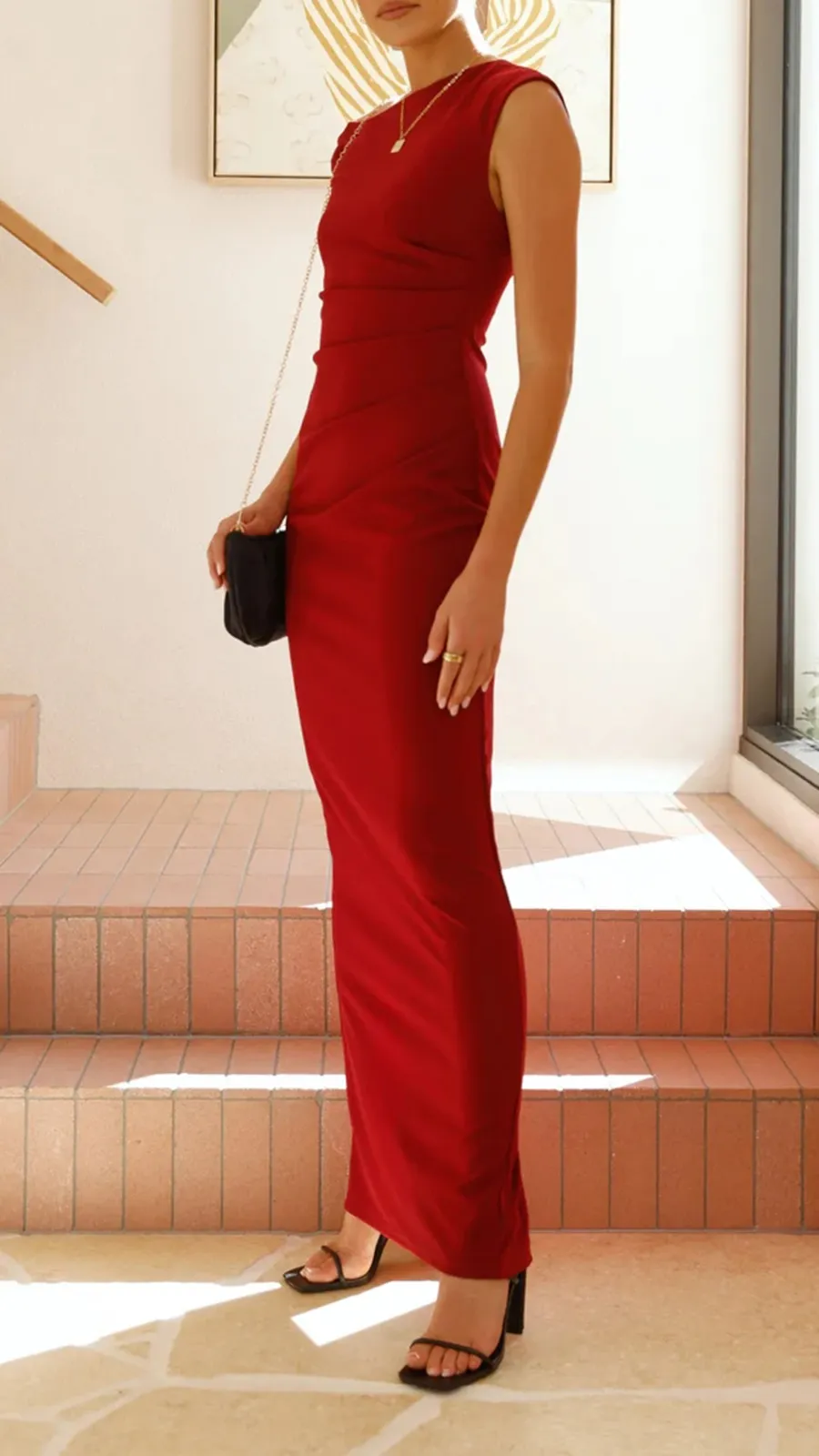 High Asymmetrical Neckline Maxi Dress