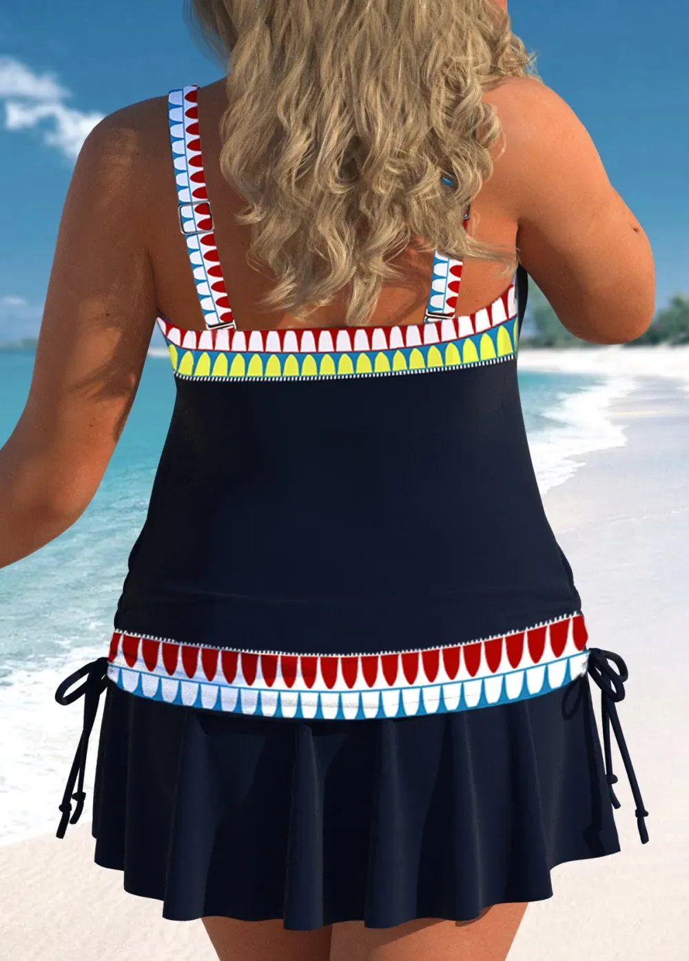 Circular Ring African Tribal Print Navy Tankini Top