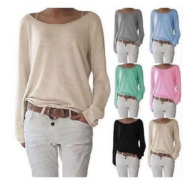 T shirt Tee Women's Light Blue Watermelon powder White Solid / Plain Color Basic Soft Daily S