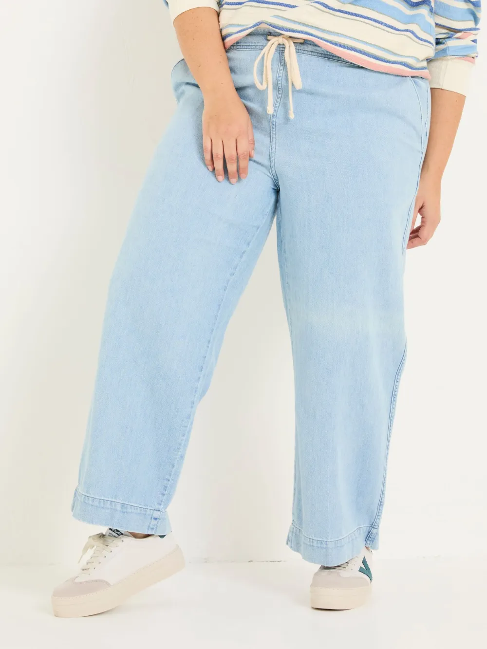 Light Blue Denim Straight Leg Drawstring Jeans