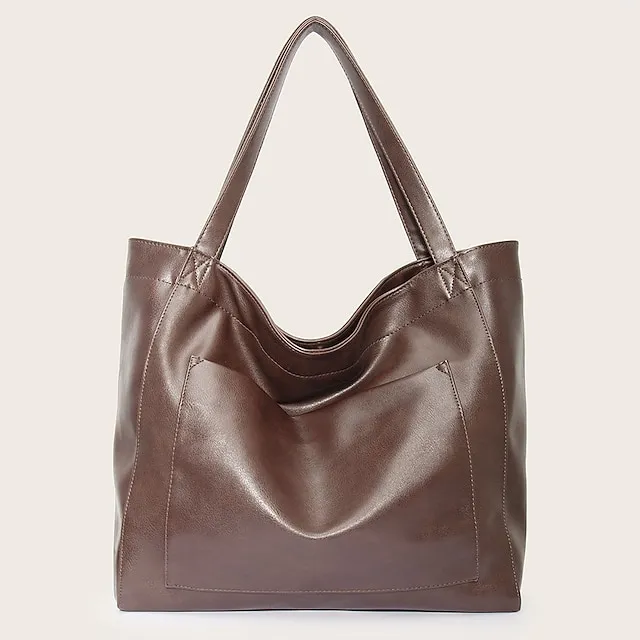 Women's Large Capacity Tote PU Leather Daily Holiday Large Capacity Waterproof Durable Solid Color Black White Yellow