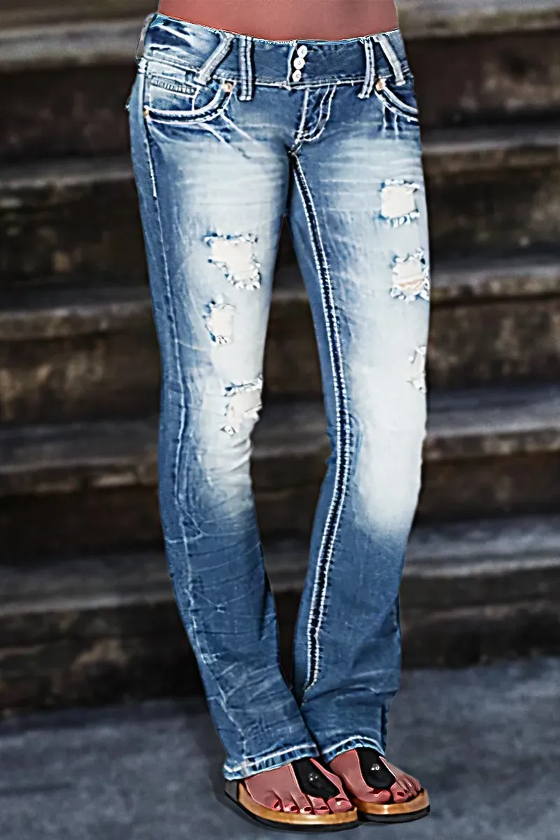Distressed Low Rise Bootcut Jeans