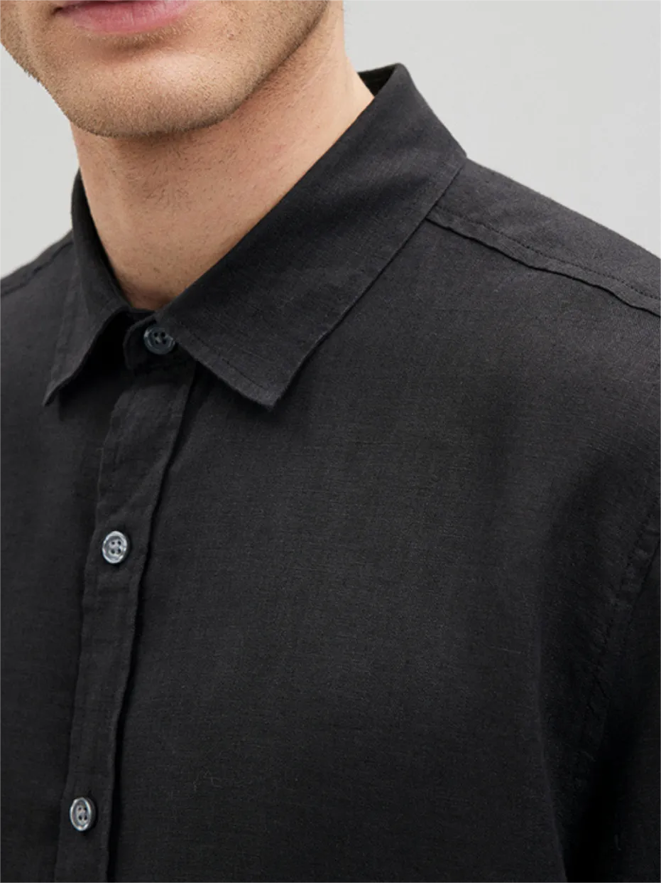 Black Long - Sleeve Button - Up Shirt