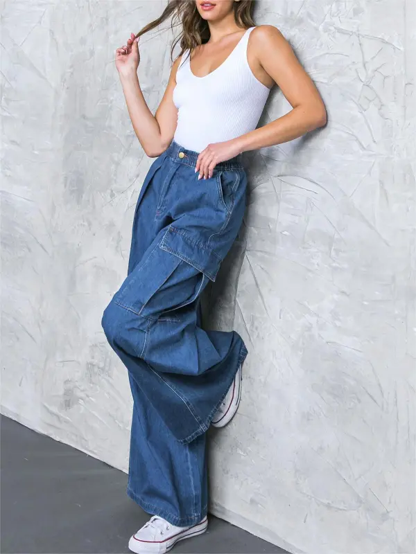 Blue Wide - Leg Cargo Jeans