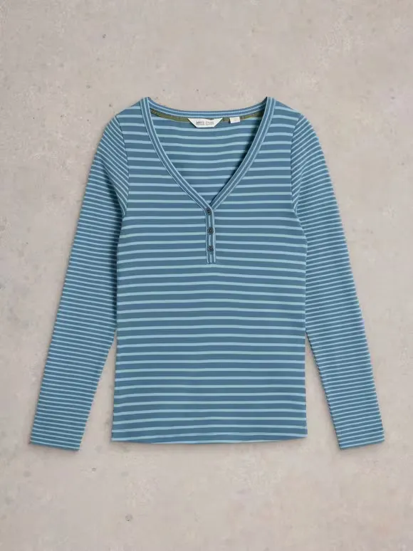 V-Neck Ribbed Striped Henley