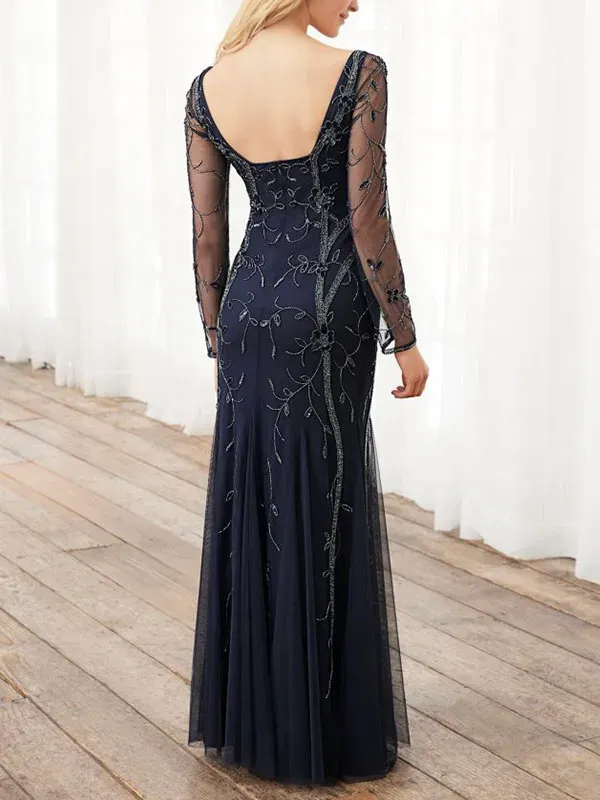 square neck temperament tulle slim women's dress