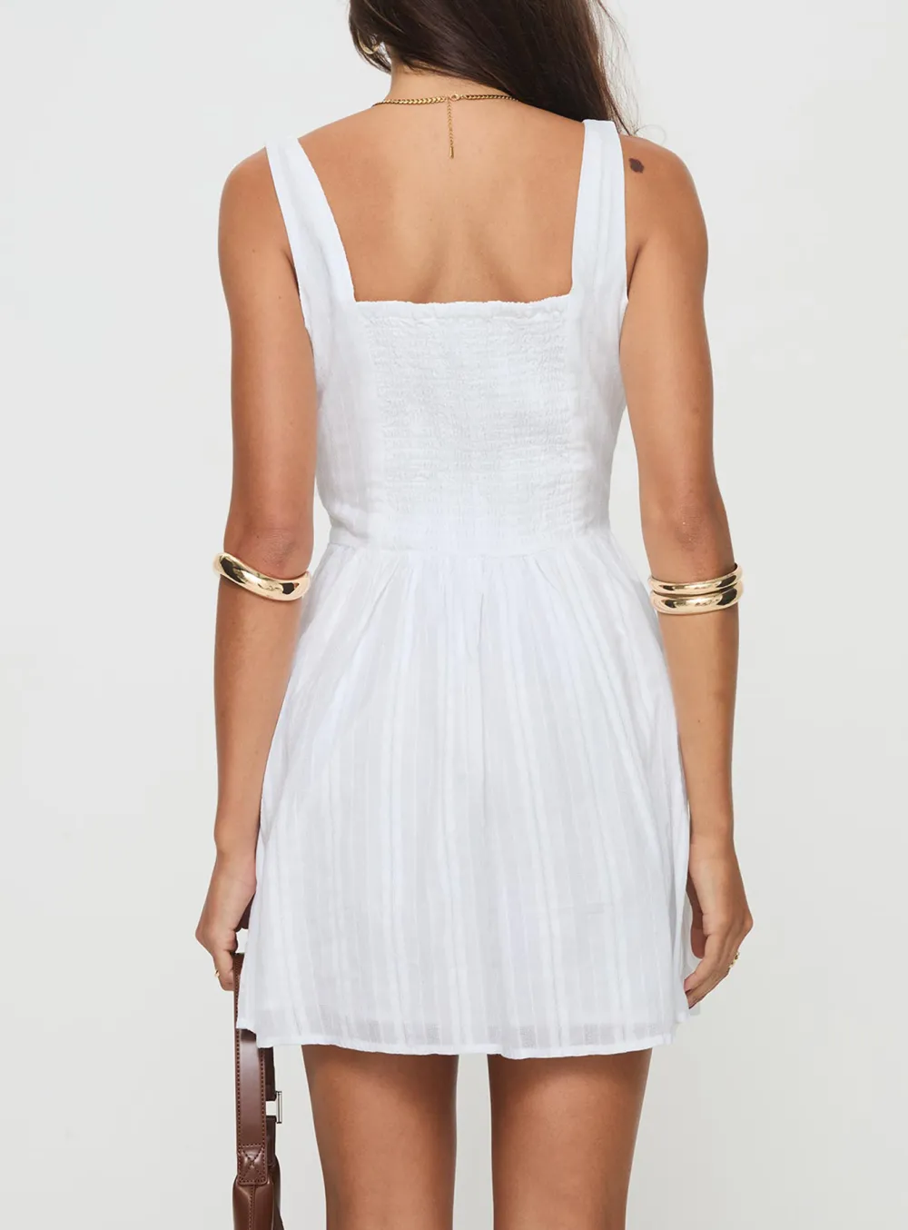 White Square Neck Smocked Mini Dress