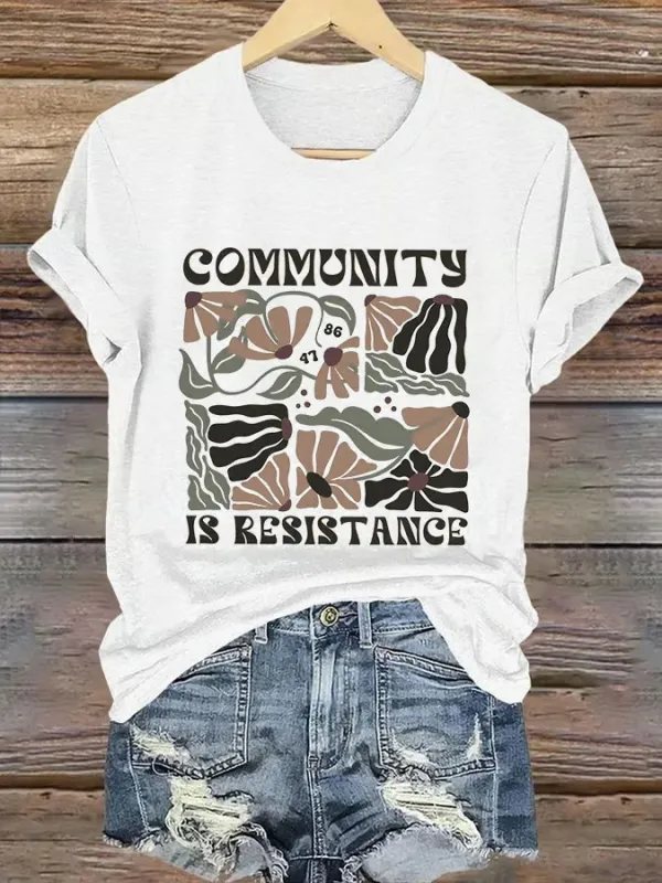 Women'S T-Shirt Retro 86 47 Community Is Resistance Print T-Shirt Round Neck Pure Cotton Short Sleeves