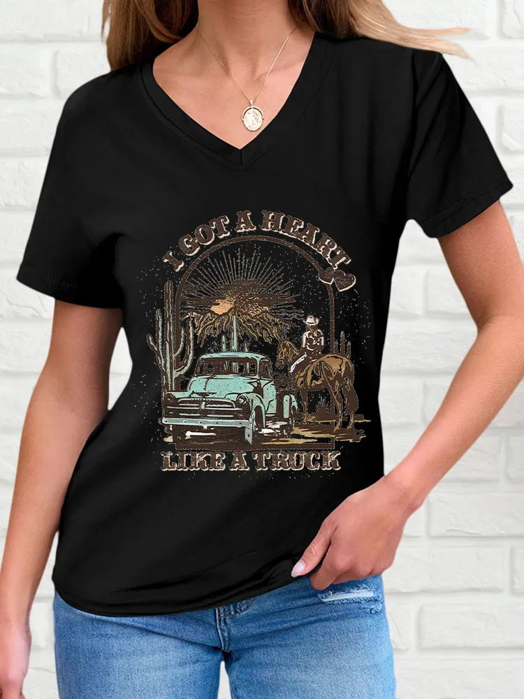 Woman's Got A Heart Like A Truck V-Neck And Short Sleeves T-Shirt