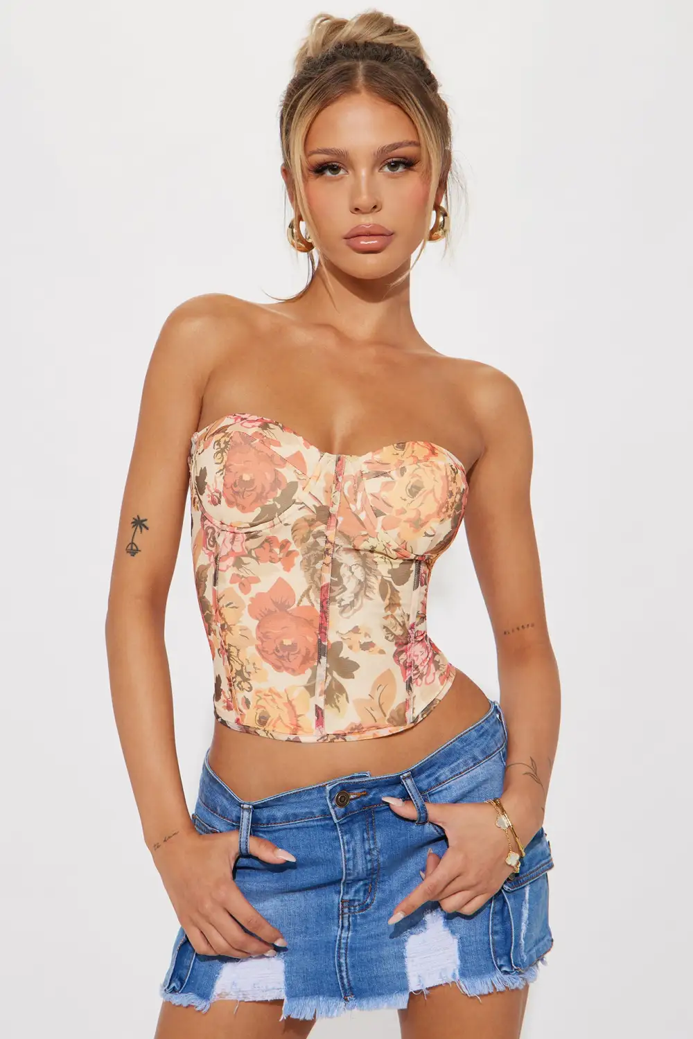 Love Language Mesh Corset Top - Taupe/combo