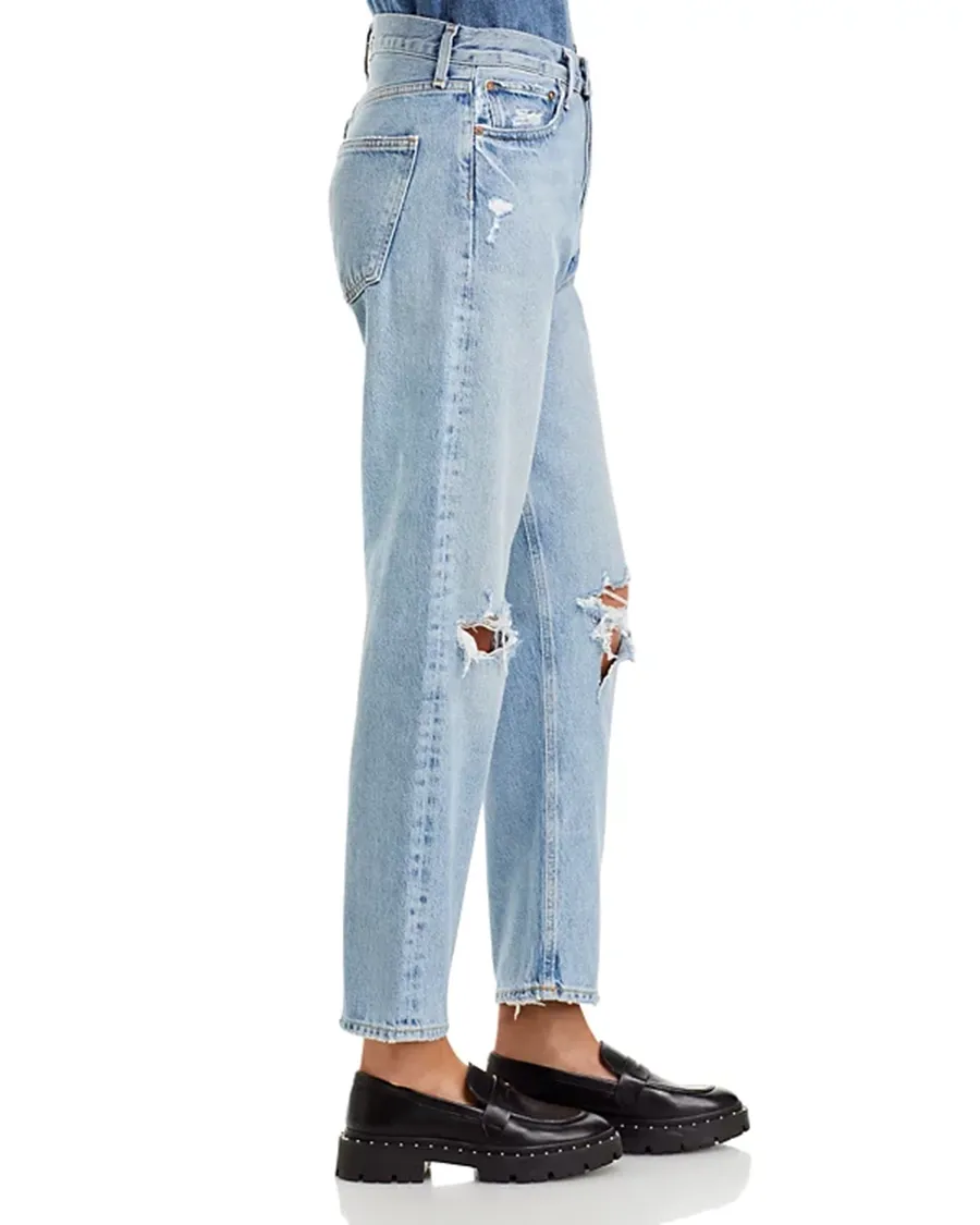 Ripped High Rise Straight Jeans in Threadbare