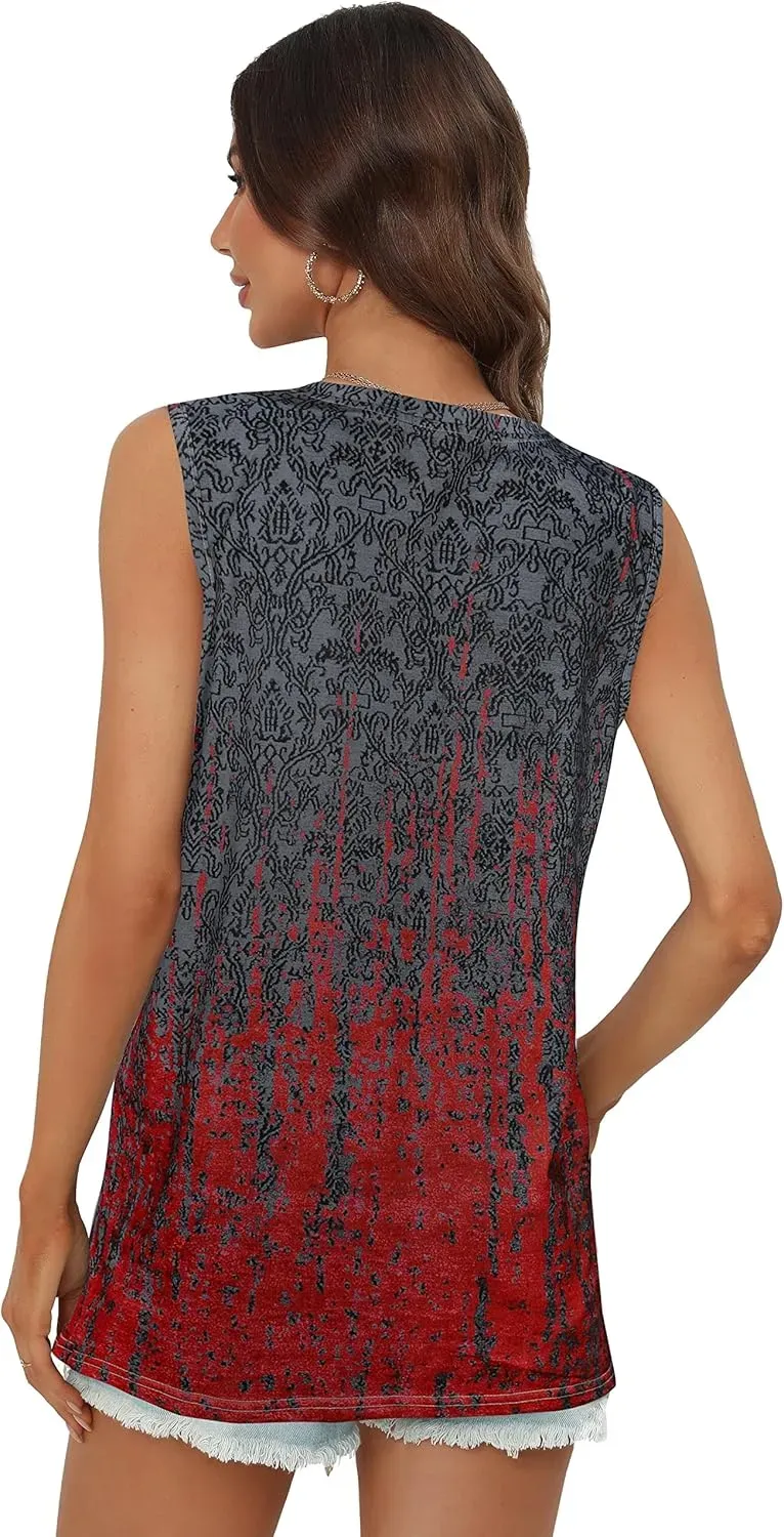 Summer Tops for Women Sleeveless V Neck Tshirt Loose Fit Casual Tank Tunic Blouse