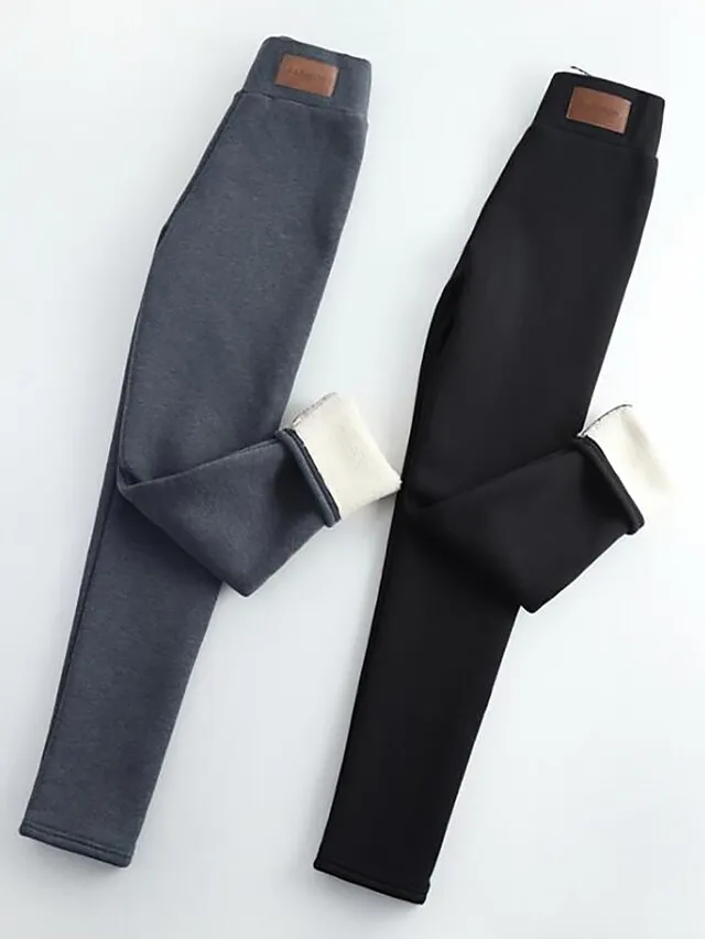 Women‘s Fleece Lineds Leggings Warm Micro-elastic High Waist Basic Casual Daily Black Gray S M Fall & Winter