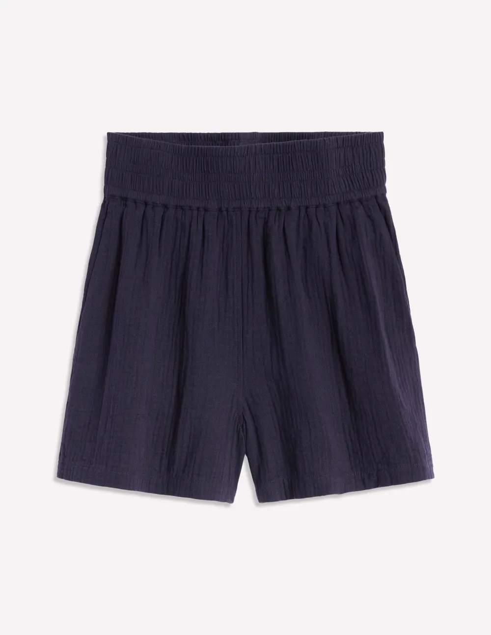 Smocked Double Cloth Shorts -Navy