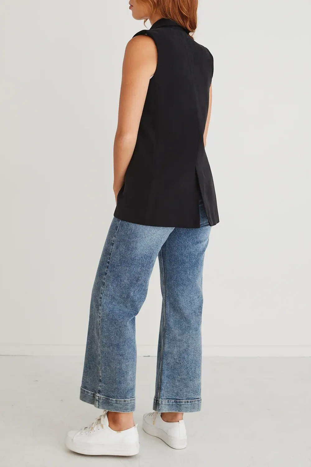 Black Linen Blend Button - Up Vest