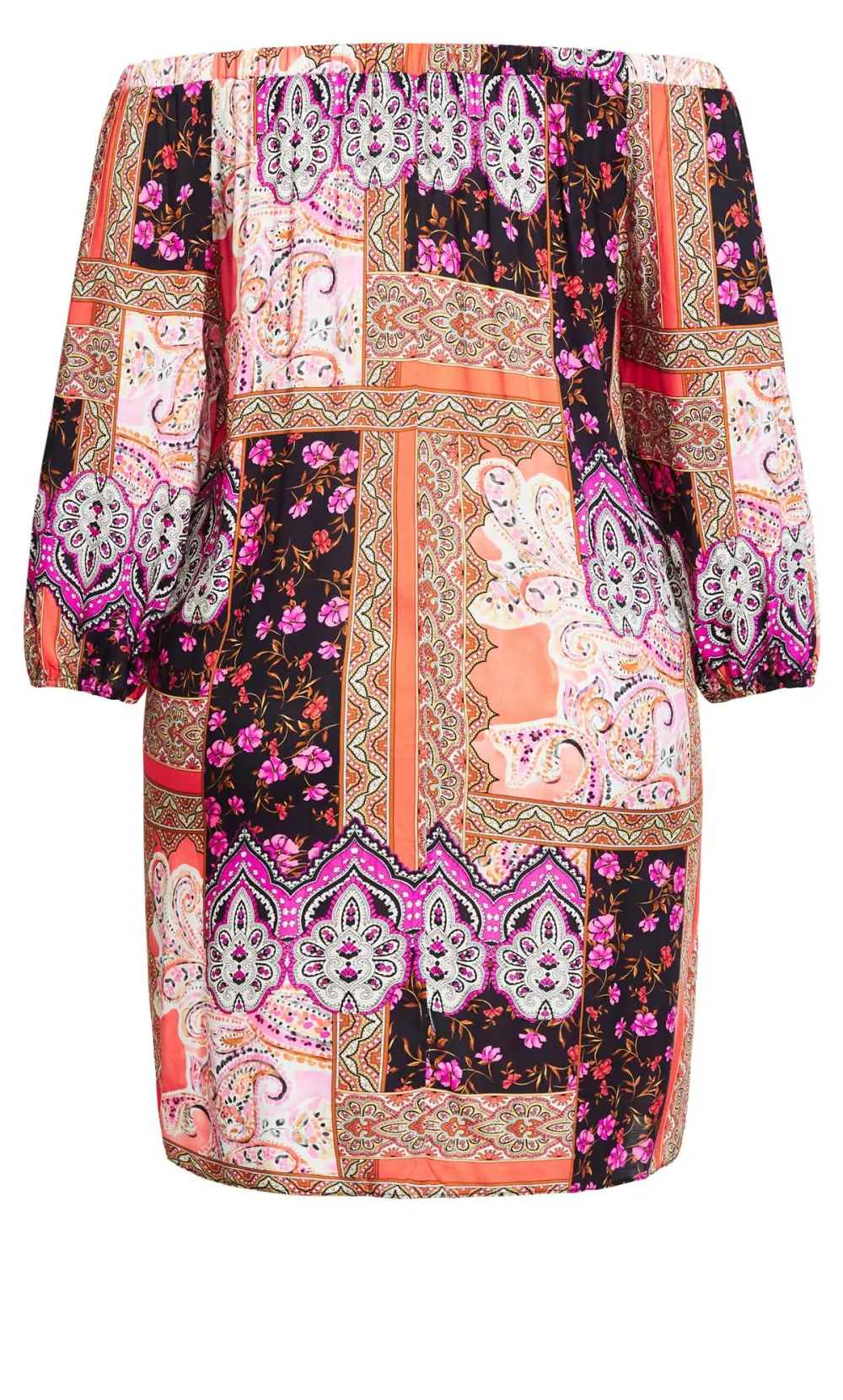 Evans Pink Paisley Floral Print Bardot Tunic Dress