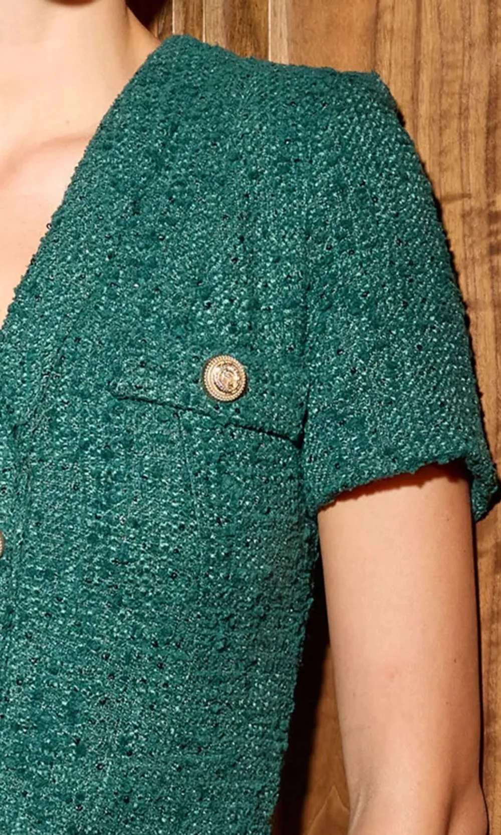 Tweed V-Neck Short Sleeve Dress