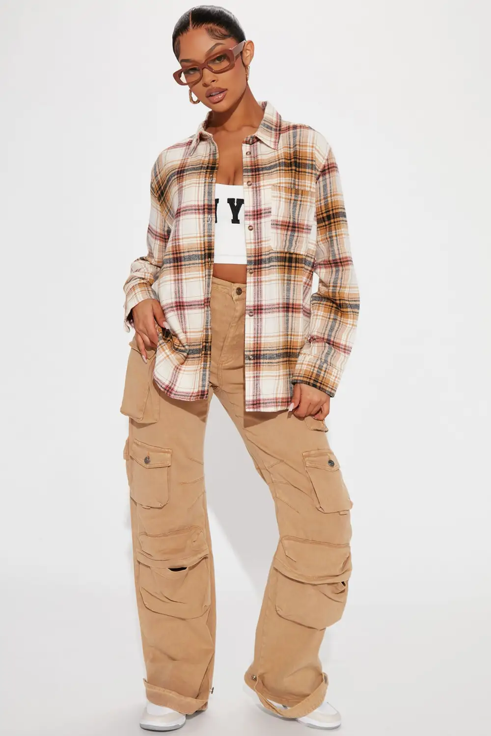 Sunday Feeling Plaid Shirt - Taupe/combo