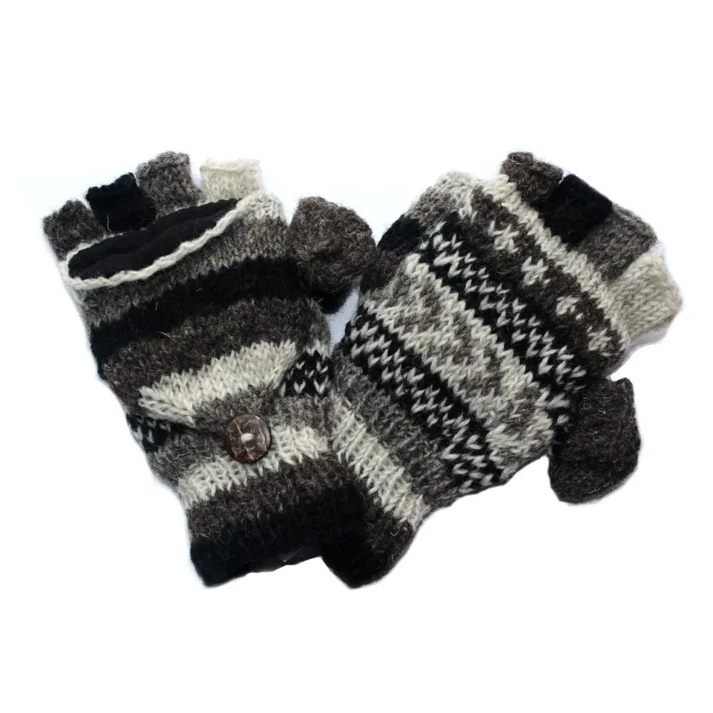 Winter Stripe Fingerless Gloves With Mitten Flap