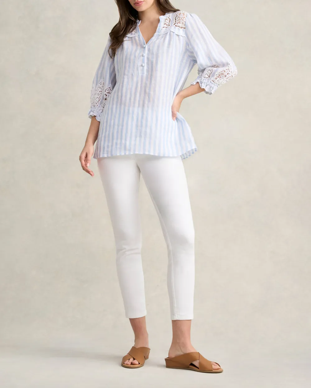 Striped Ankle Length Stretch Pants
