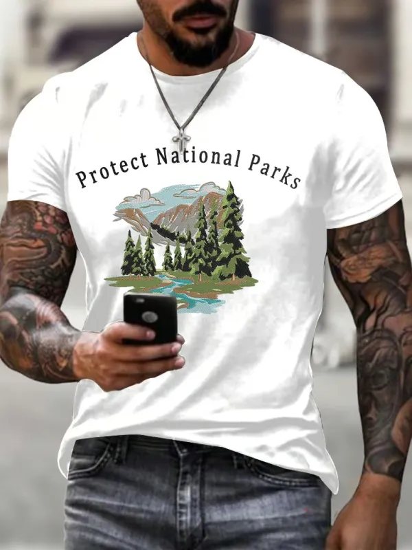 Men'S T-Shirt Men'S Retro Protect Our National Parks Printed Casual Crew Neck T-Shirt