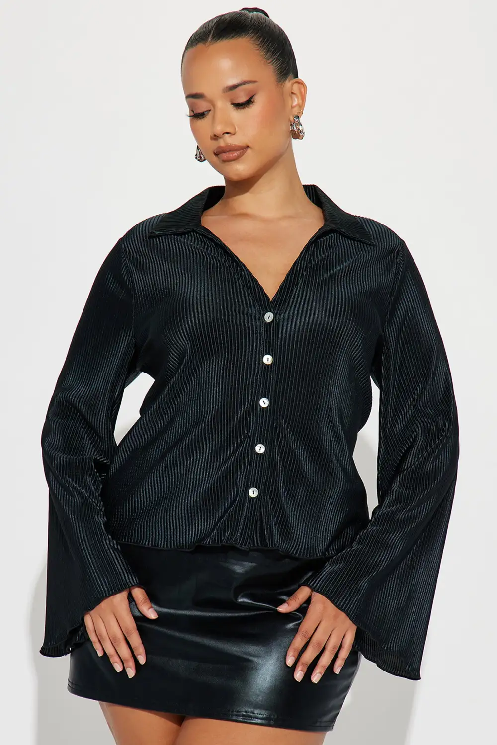 Angelina Plisse Shirt - Black