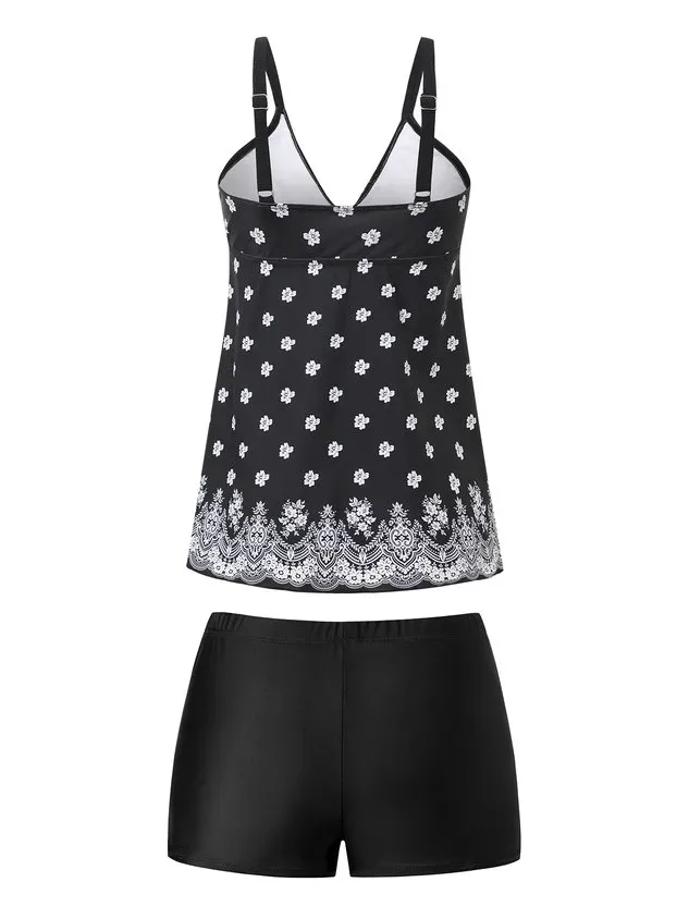 Vacation Ethnic Printing Scoop Neck Tankinis Two-Piece Set